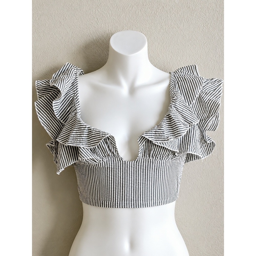 Blue Life Call Me Ruffle Crop Top Womens S‎ Seersucker Stripe Revolve